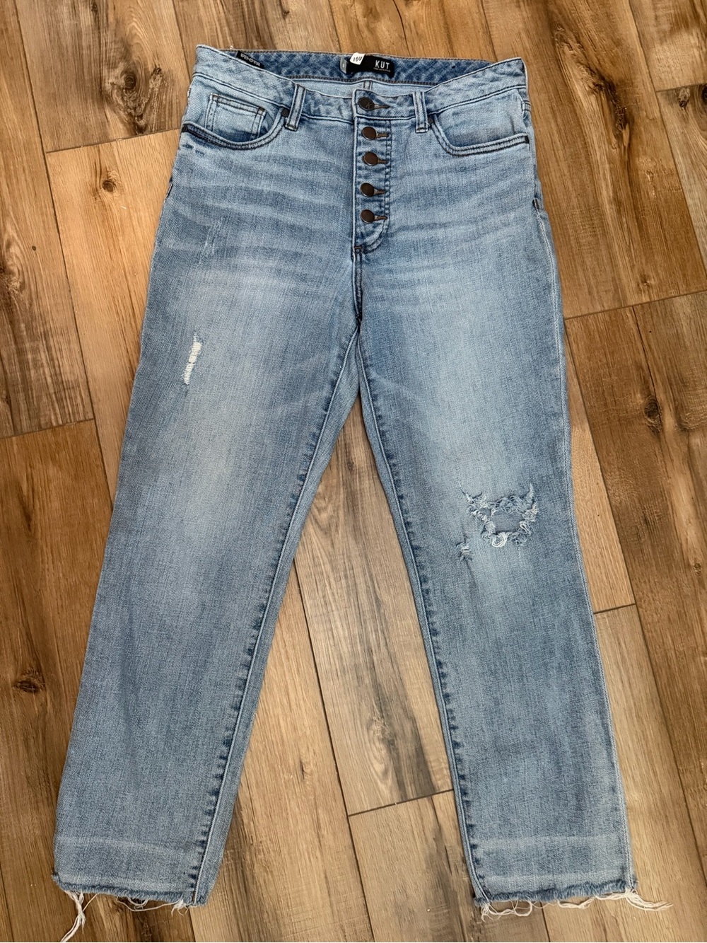 Kut from the Kloth Light Blue Straight Leg Distressed Jeans